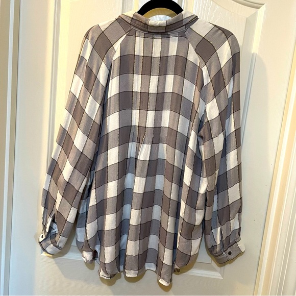 Intro Taupe & Cream with Gold Strands Plaid Button Down Shirt L - Picture 2 of 9